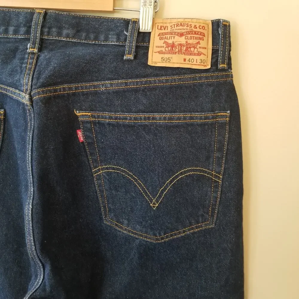 Vintage Y2K Men's Levi's 505 Dark Wash Regular Fit Straight Leg Jeans, 40x30